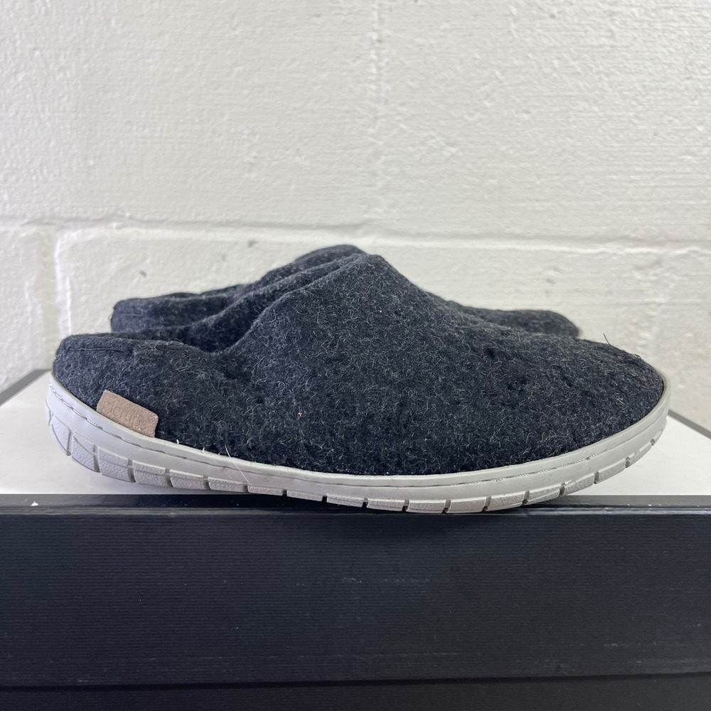 Glerups Charcoal Wool Slippers Slip On Mule Rubber Sole Women's 36 EU/6 US